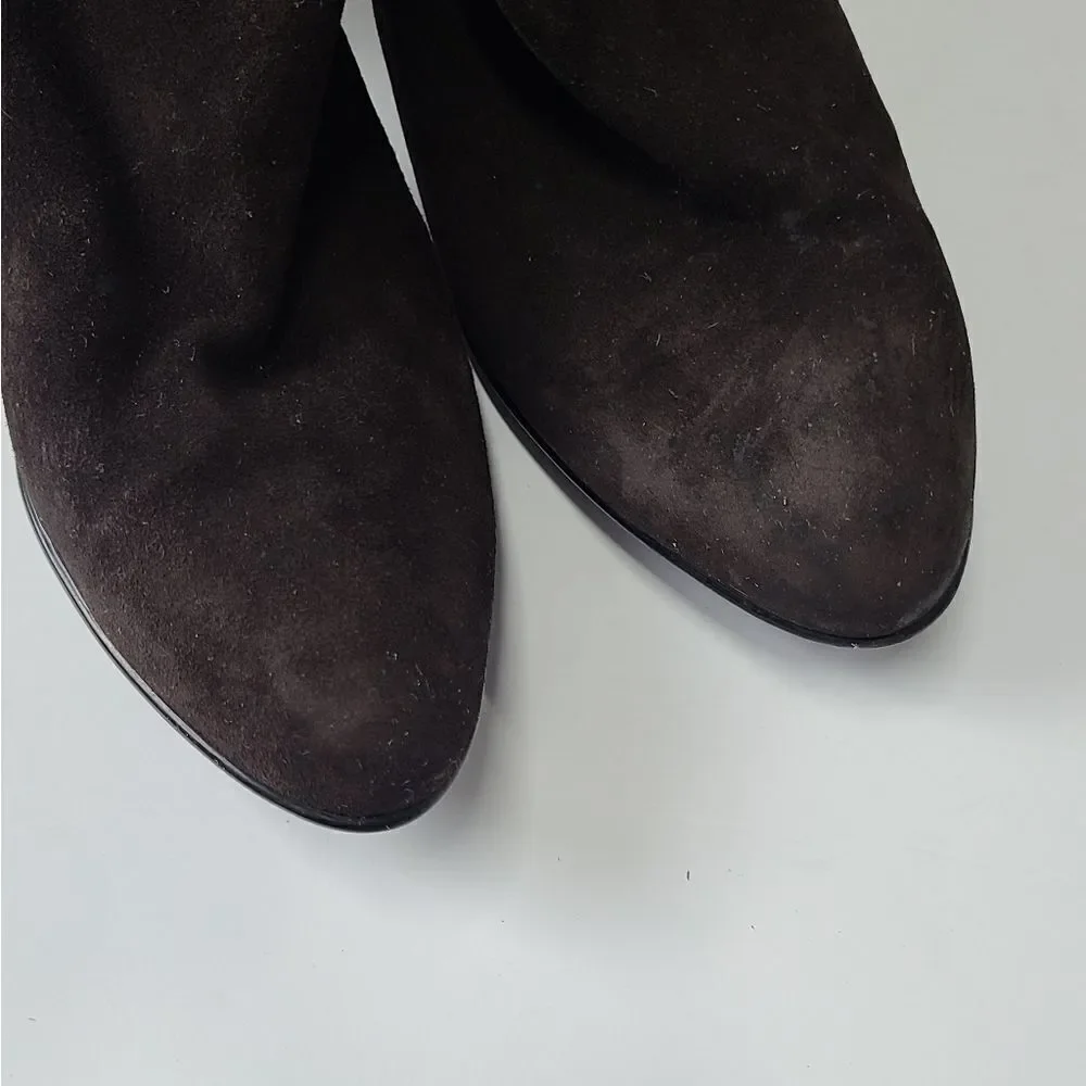 Aquatalia Boots Womens Size 9.5 Brown Suede‎ Ankle Booties High Heel Zip Up